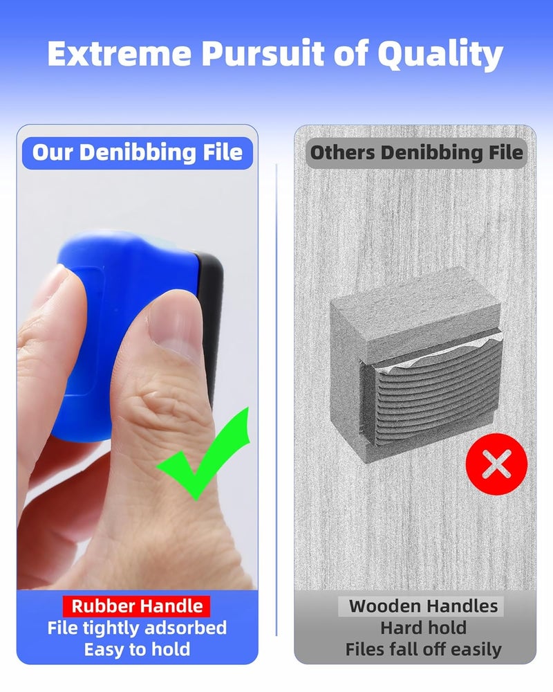 Vacaboro Denibbing File, Paint File Tool for Quick Removal of Paint Imperfections, Two Sided Mini-File Blade for Repairing Paint Retention, Stains on Cars, Drawing Boards (Blue) - Image 3